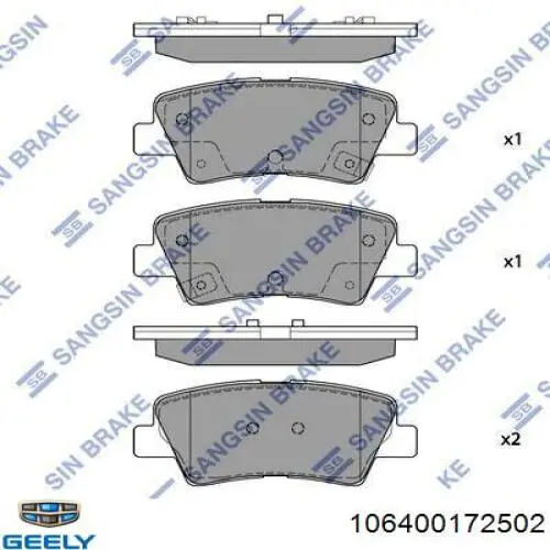 Pastillas traseras de freno Geely 106400172502 precio, desde 20,75 EUR