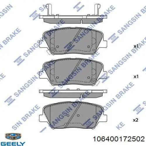 Comprar 106400172502 Geely Pastillas de freno traseras
