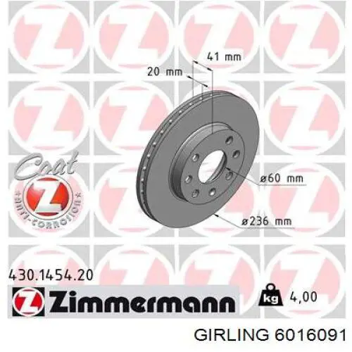 Freno de disco delantero Opel Astra 51, 52, F35, M35