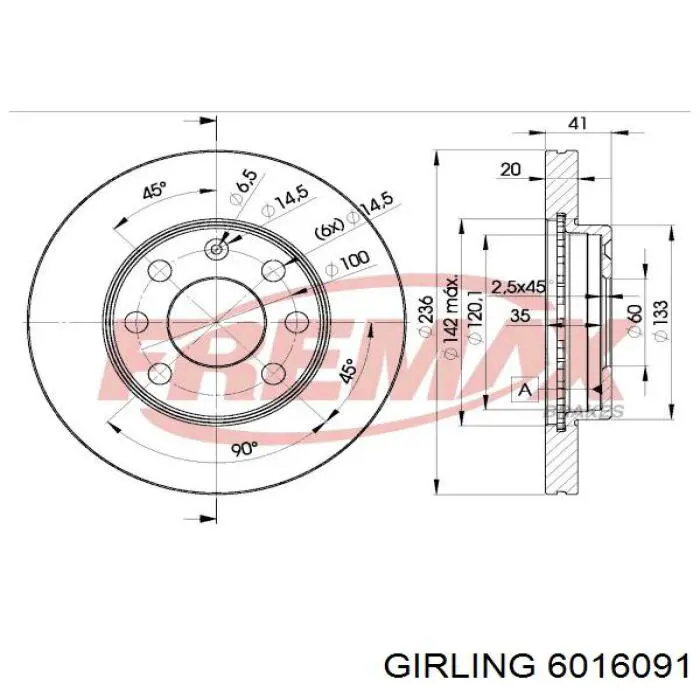 Freno de disco delantero Opel Astra 51, 52, F35, M35