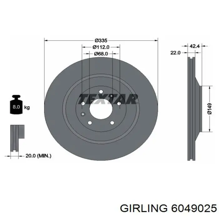 6049025 Girling disco de freno trasero