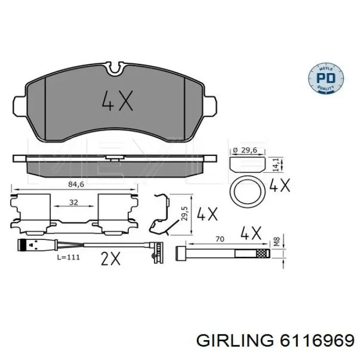 6116969 Girling pastillas de freno delanteras