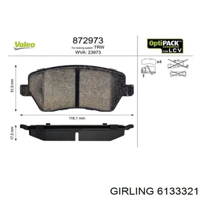 Pastillas de freno 6133321 Girling