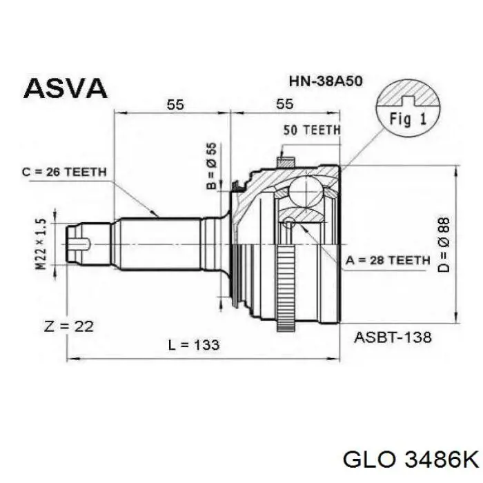 3486K GLO junta homocinética exterior delantera