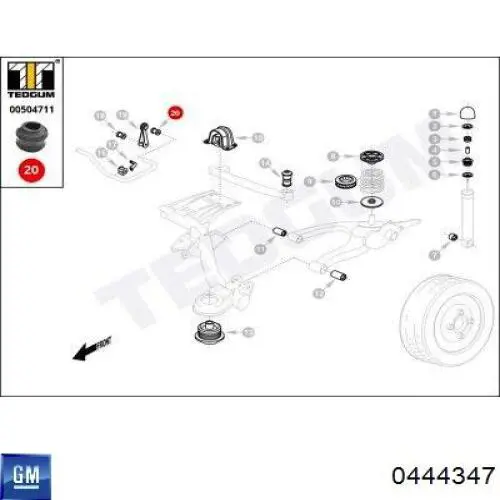 0444347 General Motors casquillo del soporte de barra estabilizadora trasera