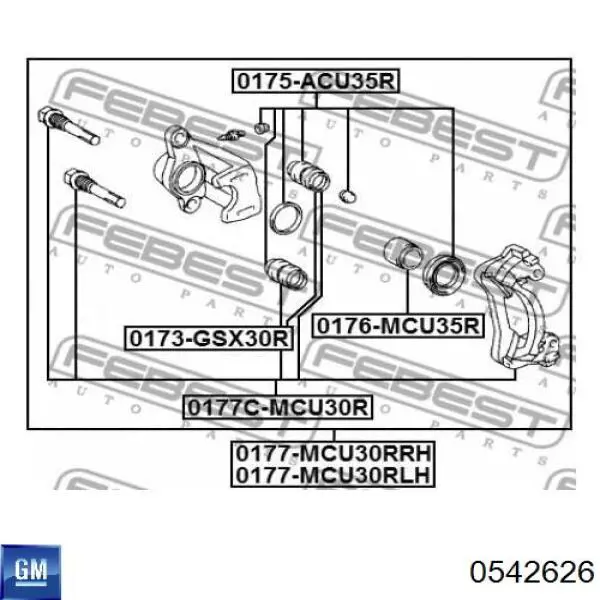 0542626 General Motors émbolo, pinza del freno trasera