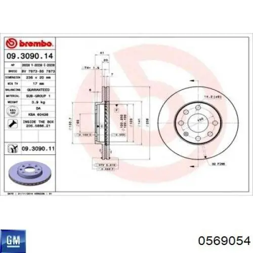 Freno de disco delantero Opel Astra 51, 52, F35, M35