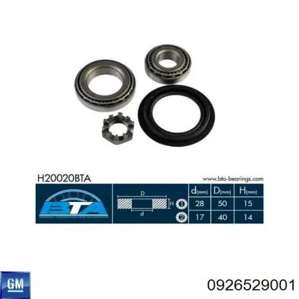 Comprar 0926529001 General Motors Cojinete interior de rueda trasera
