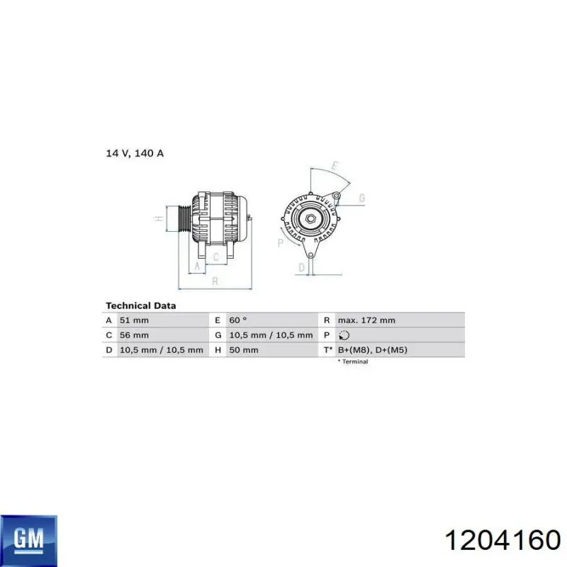 1204160 General Motors alternador