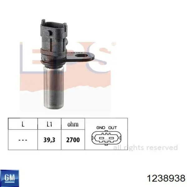 Sensor de cigüeñal 1238938 General Motors