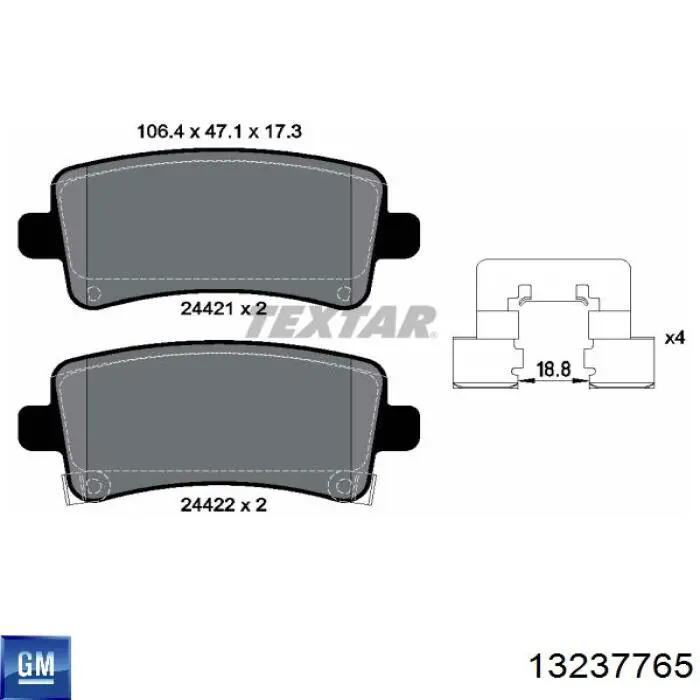 Pastillas de freno traseras 13237765 General Motors