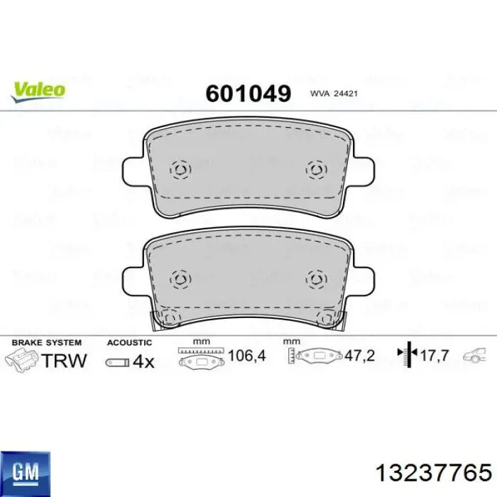 Pastillas traseras de freno General Motors 13237765 precio, desde 23,49 EUR