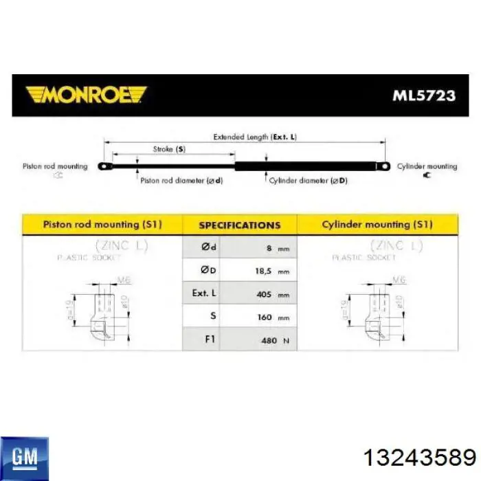 Amortiguador de maletero General Motors 13243589 precio, desde 11,98 EUR
