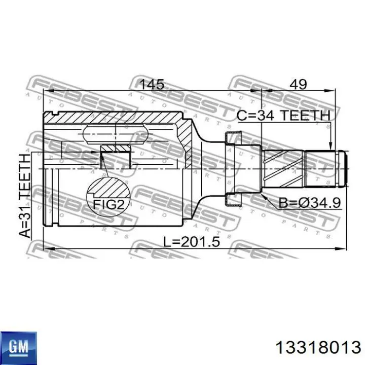 13318013 General Motors Junta homocinética interna delantera derecha