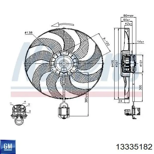 13335182 General Motors ventilador (rodete +motor refrigeración del motor con electromotor completo)