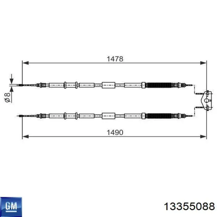 13355088 General Motors cable de freno de mano trasero derecho/izquierdo