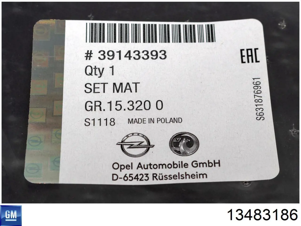 1723211 Opel Juego de alfombrillas delanteras, 2 piezas