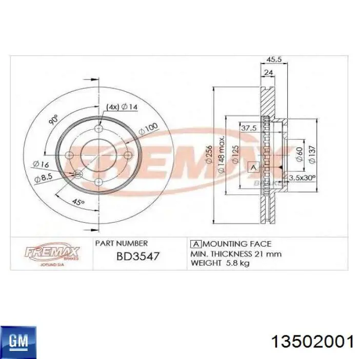 Frenos delanteros General Motors 13502001 precio, desde 43,13 EUR