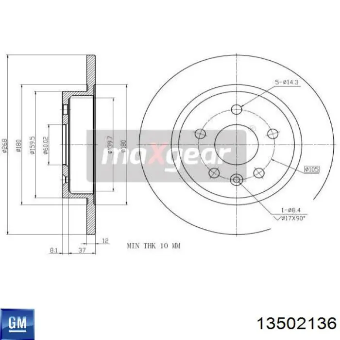Disco de freno trasero General Motors 13502136 precio, desde 34,19 EUR