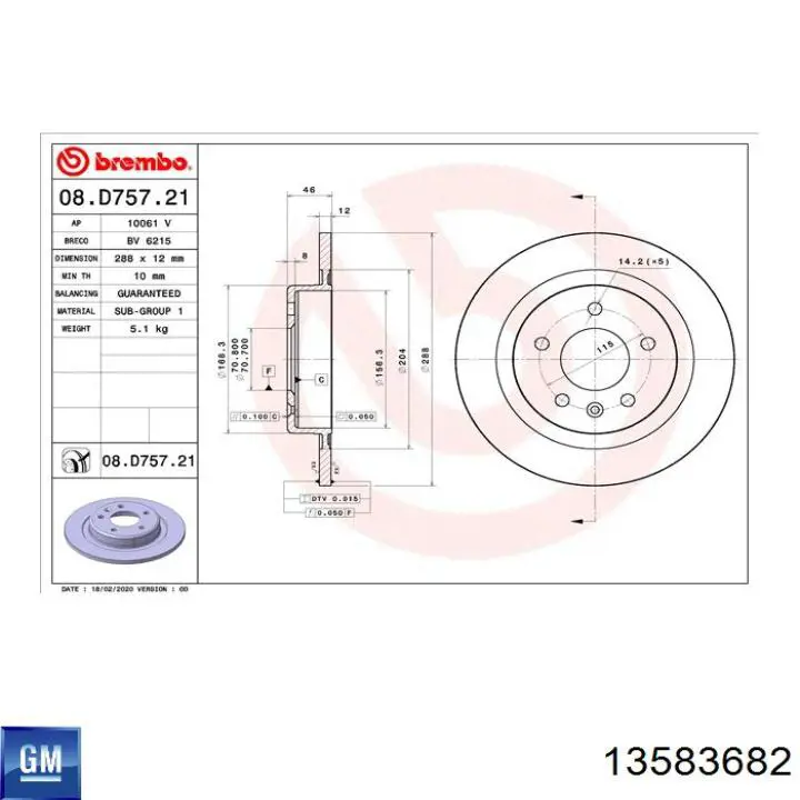 Disco de freno trasero 13583682 General Motors