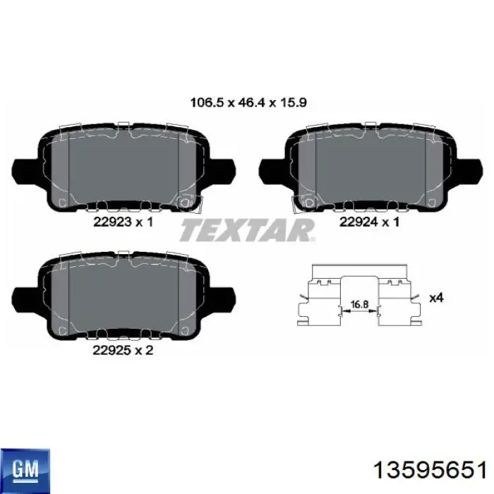 Pastillas de freno traseras 13595651 General Motors