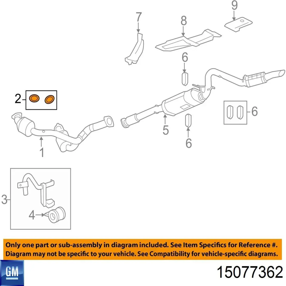 15077362 General Motors junta, tubo de escape silenciador