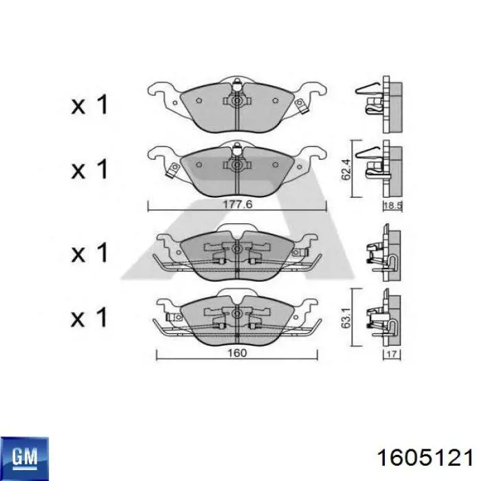 1605121 General Motors pastillas de freno delanteras