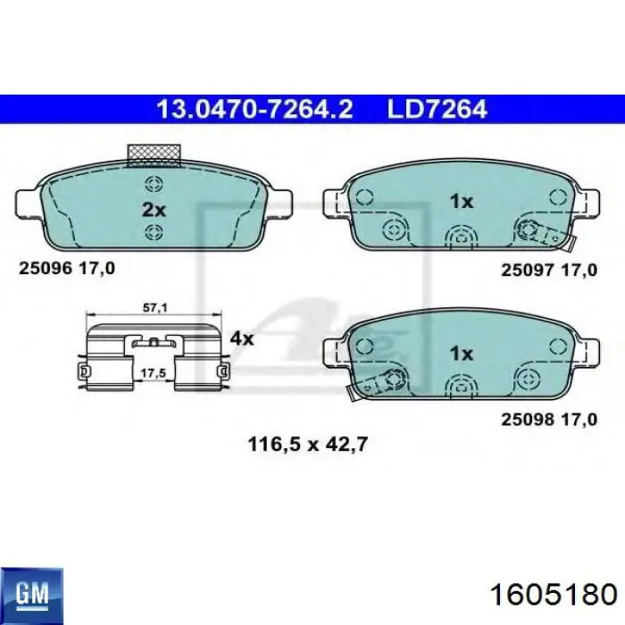 1605180 General Motors Pastillas freno traseras
