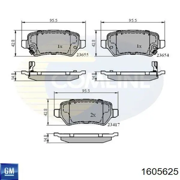 1605625 General Motors pastillas de freno traseras