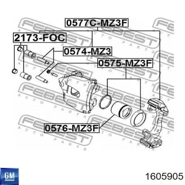 1605905 Opel Fuelle de guía de pinza de freno delantero