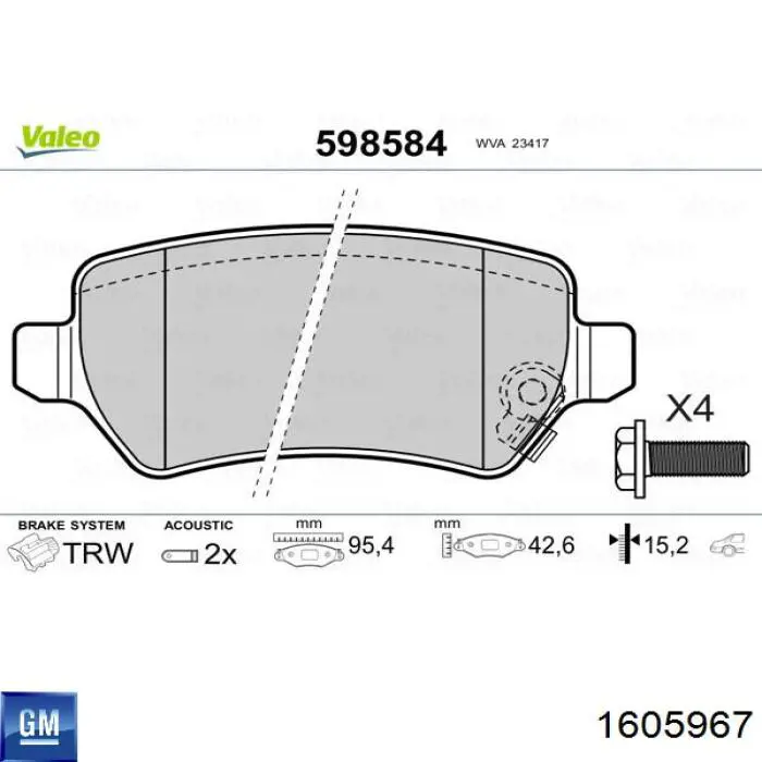 Comprar 1605967 General Motors Pastillas de freno traseras