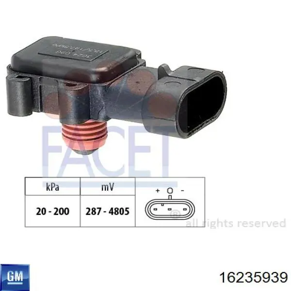 Sensor de presión del colector de admisión 16235939 General Motors