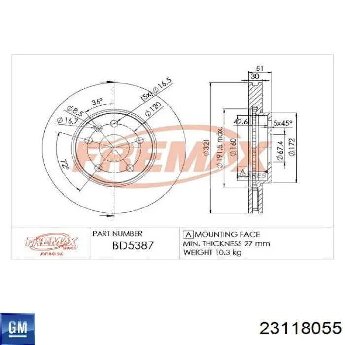 Comprar 23118055 General Motors Freno de disco delantero