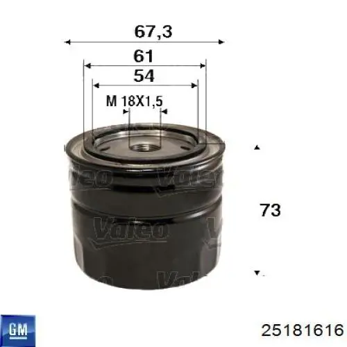 Filtro de aceite 25181616 General Motors