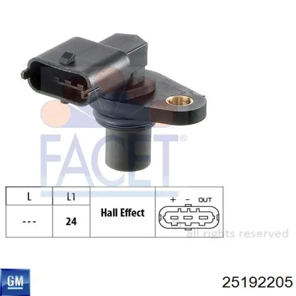 25192205 General Motors sensor de arbol de levas