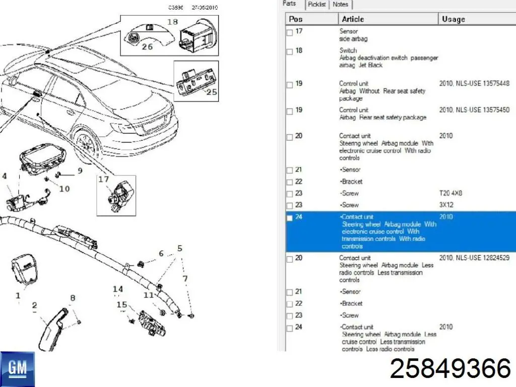 25849366 Peugeot/Citroen sensor ángulo dirección