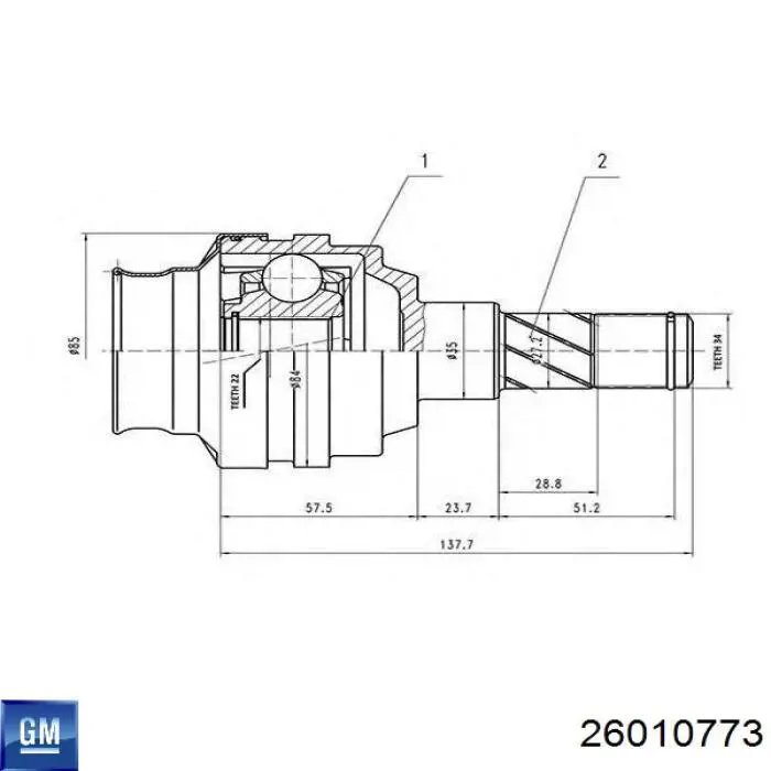 Junta homocinética interna delantera General Motors 96243577 precio, desde 39,03 EUR