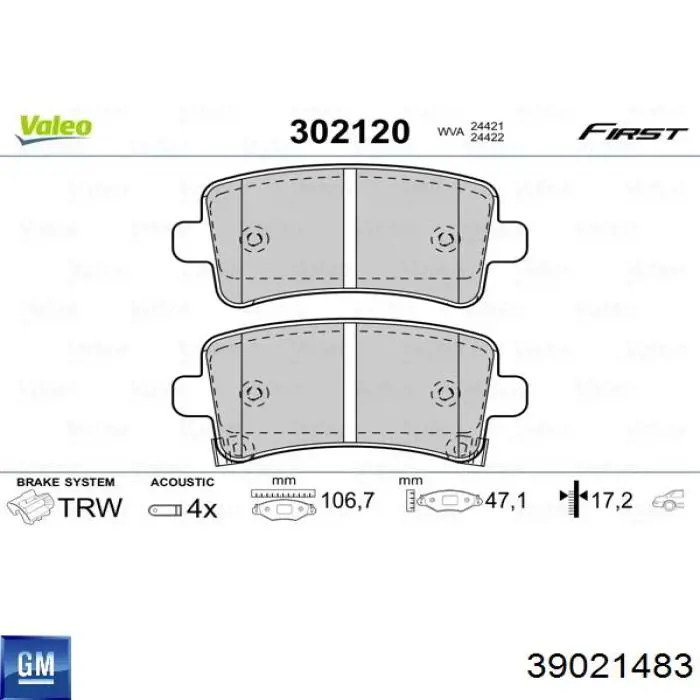 39021483 General Motors pastillas de freno traseras