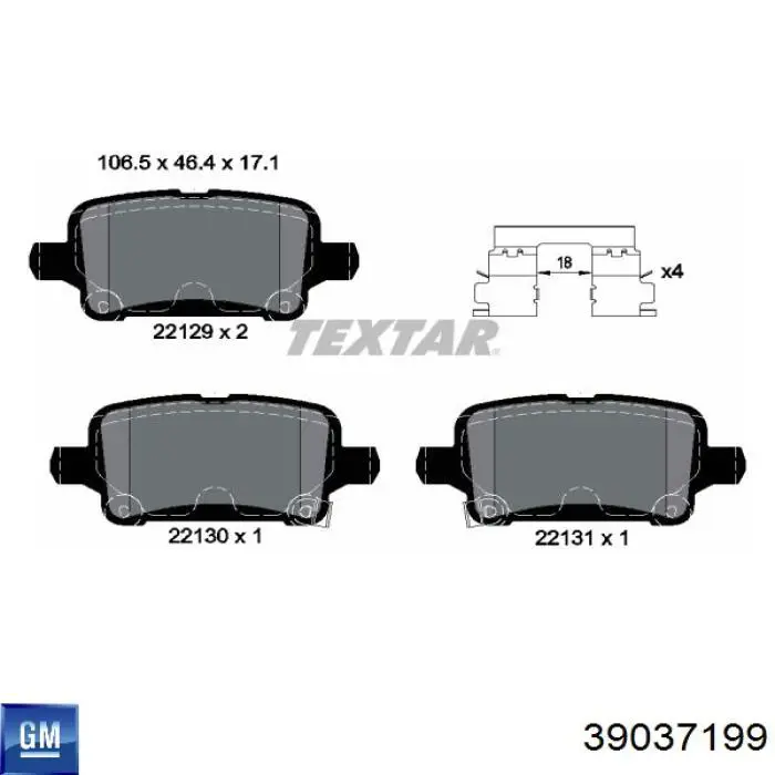 39037199 General Motors Pastillas freno traseras