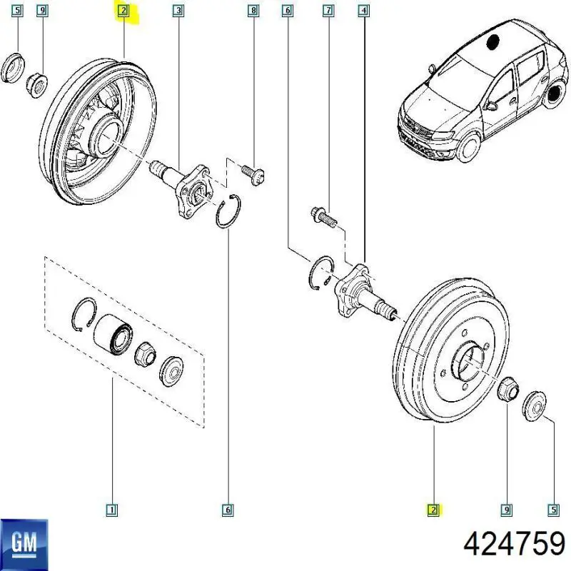 424759 General Motors freno de tambor trasero