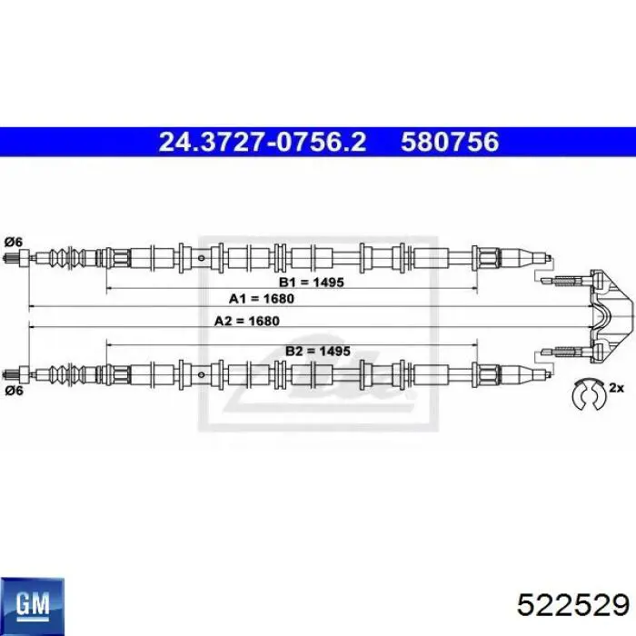 522529 General Motors cable de freno de mano trasero derecho/izquierdo