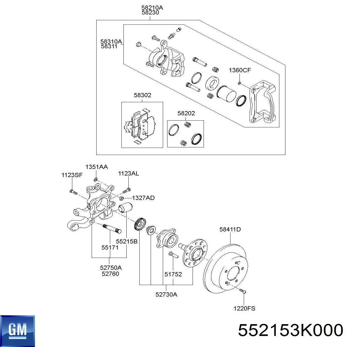 552153K000 General Motors silentblock de mangueta trasera