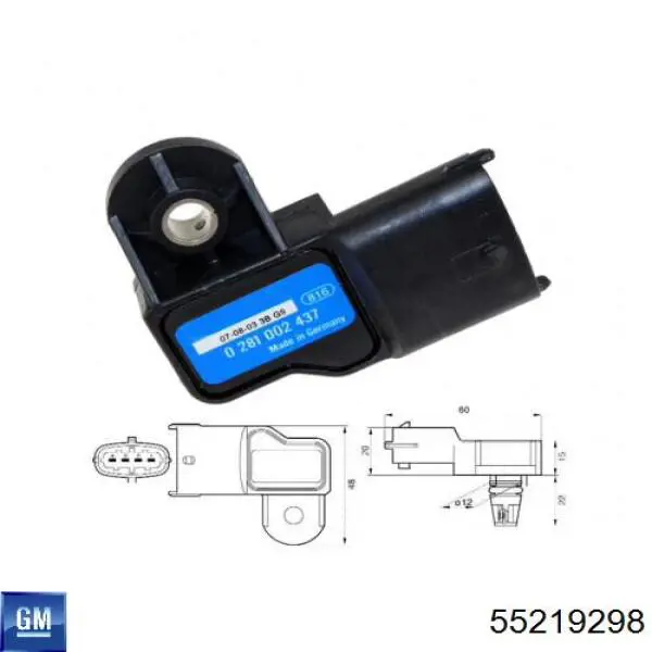 55219298 General Motors sensor de presion del colector de admision