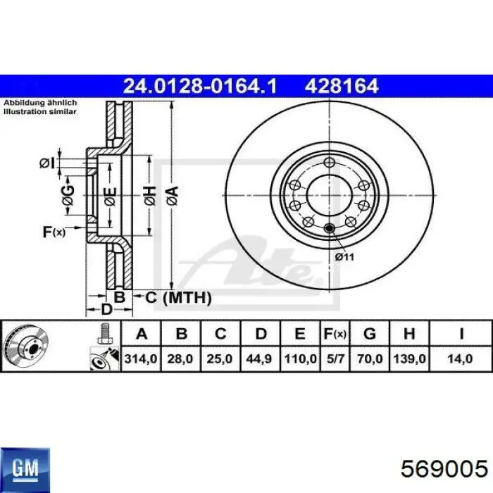 569005 General Motors freno de disco delantero