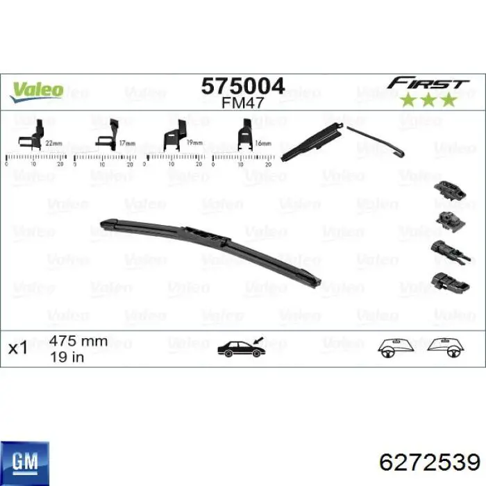 6272539 General Motors limpiaparabrisas de luna delantera copiloto