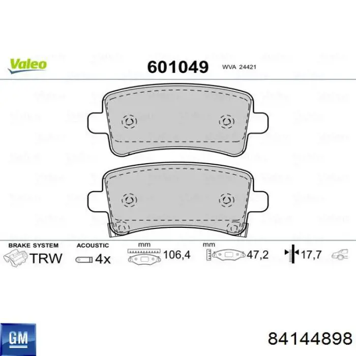 84144898 General Motors pastillas de freno traseras