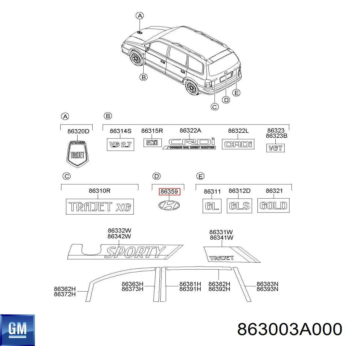 863003A000 General Motors logotipo del radiador i