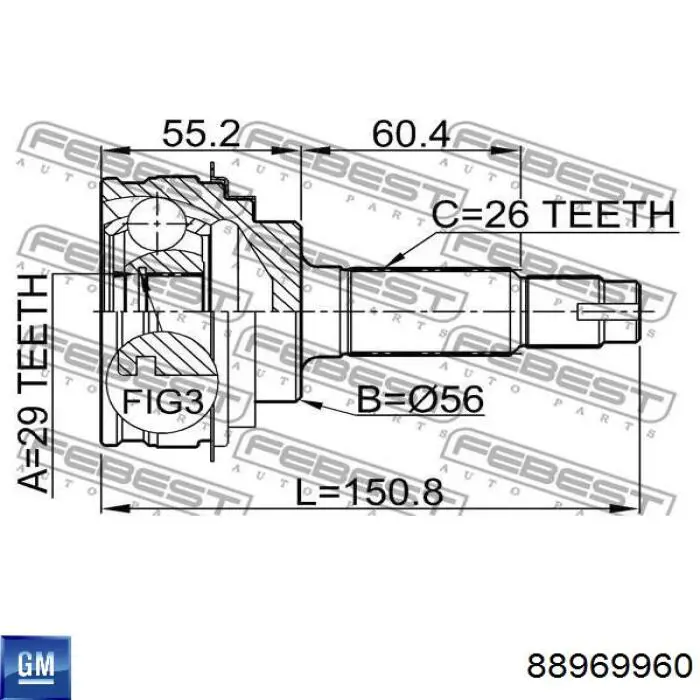 88969960 General Motors árbol de transmisión delantero izquierdo