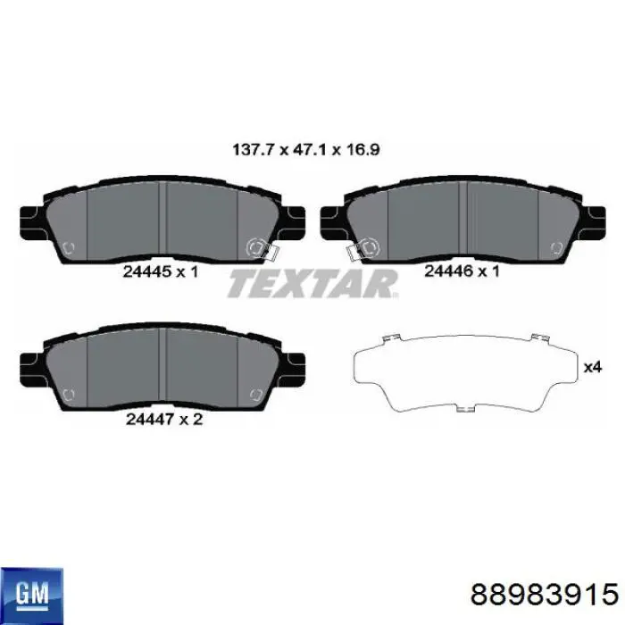 88983915 General Motors pastillas de freno traseras