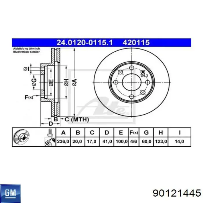 Freno de disco delantero Opel Astra 51, 52, F35, M35